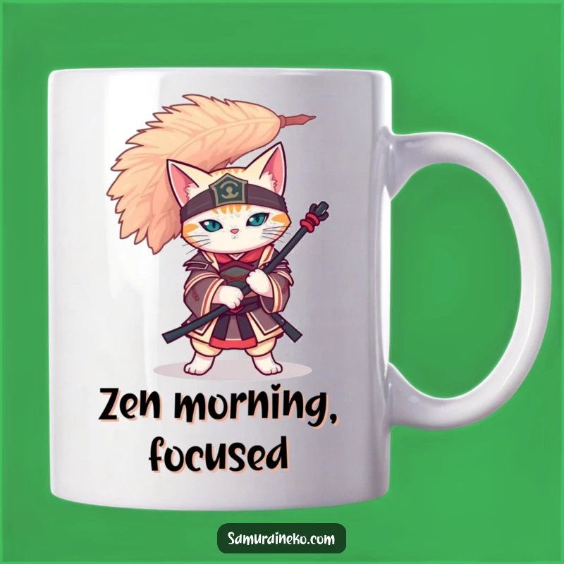 Funny Cat Samurai Mug - Feather Balance Zen Master Gift