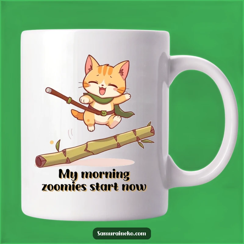 Funny Cat Warrior Mug: Exciting Leap Over Bamboo, Perfect Gift for Cat Lovers!