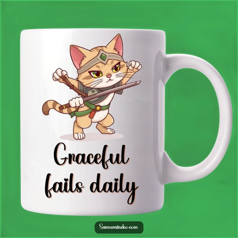 Funny Falling Cat Warrior Mug: Dramatic Pose Fail, Hilarious Gift Idea