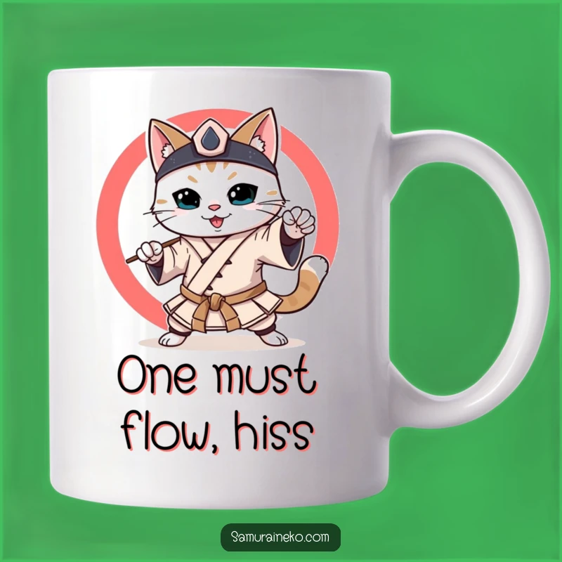 Funny Smiling Samurai Cat Mug: Martial Arts Feline Perfect Gift