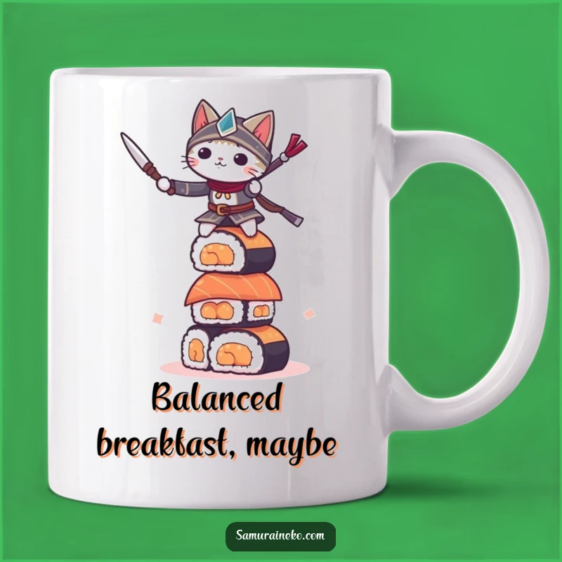 Funny Sushi Cat Warrior Mug: A Hilarious Balancing Act Gift