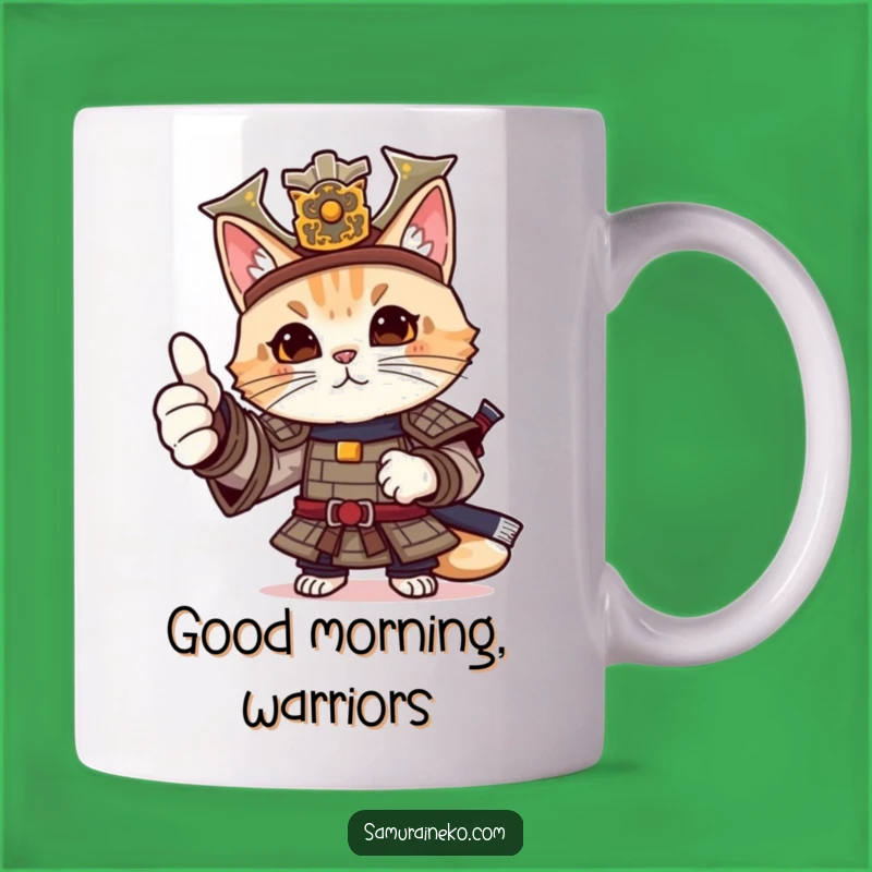 Funny Cat Samurai Thumbs-Up Mug: A Cool Gift for Cat Lovers