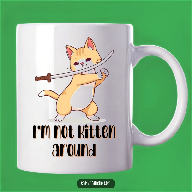 Funny Cat Samurai Mug: Playful Sword Flourish & Wagging Tail, A Purrfect Gift