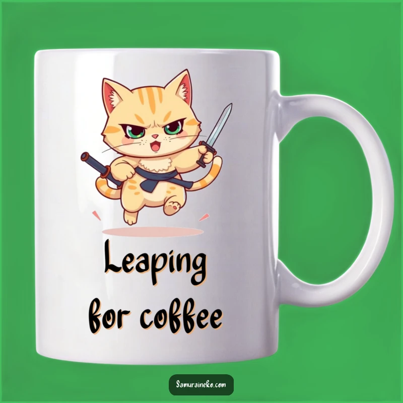 Funny Leaping Cat Sword Mug - Determined Kitty Action Cup - Perfect Gift for Fighters