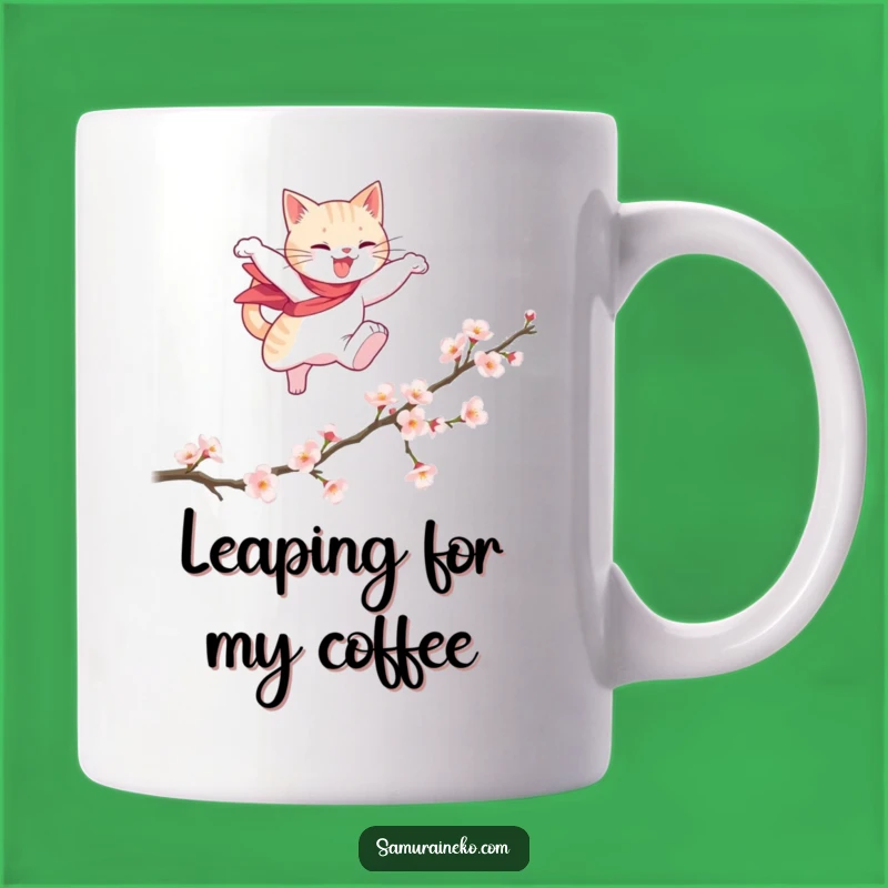 Funny Cat Hero Mug: Graceful Blossom Leap - The Perfect Funny Gift!
