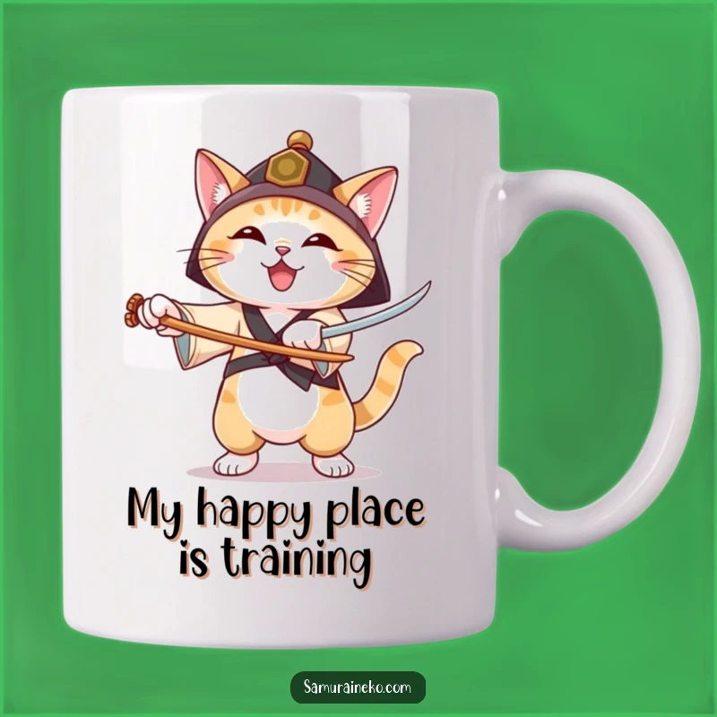 Funny Ronin Cat Mug: Joyful Swordsman Feline, Martial Arts Gift