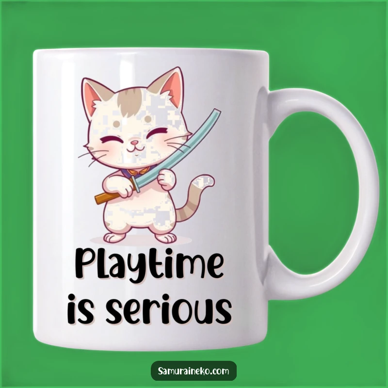Funny Bamboo Sword Cat Mug: Playful Intense Feline, Action-Packed Gift
