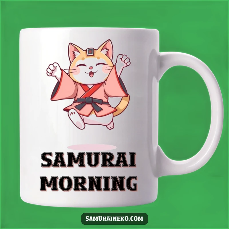 Funny Feudal Cat Warrior Mug: Heroic Japanese Feline Gift for Cat Lovers