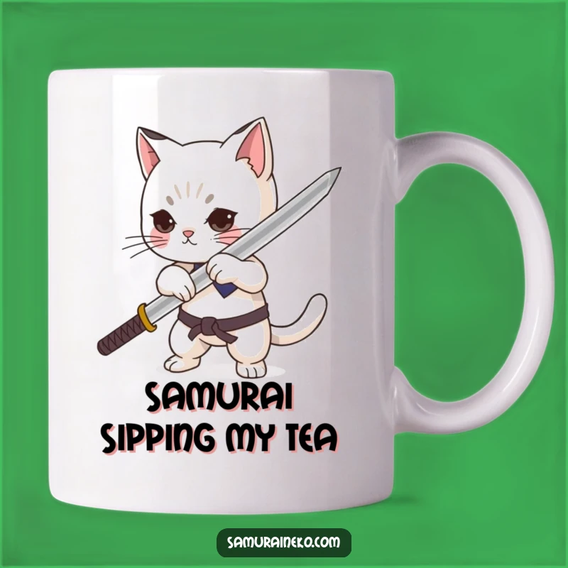 Funny Cat Samurai Mug: Proudly Sheathing Tiny Katana - Perfect Gift