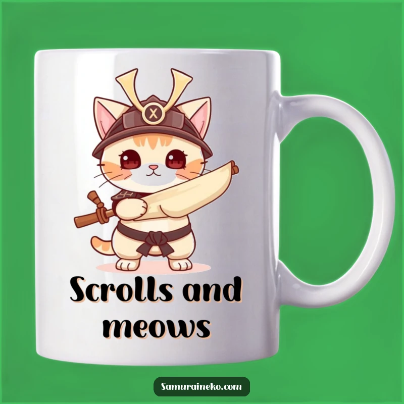 Funny Samurai Cat Mug - Warrior Kitty Scroll Holder - Unique Funny Gift for Cat Lovers