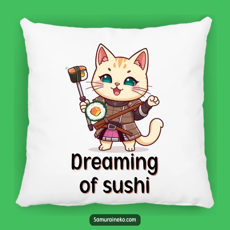 Cozy Funny Samurai Cat Sushi Pillow: Huggable Comfort with Hilarious Warrior Charm