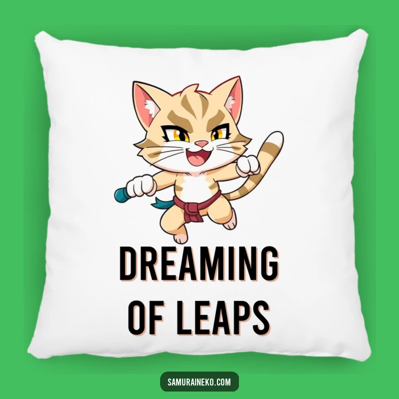 Cozy Funny Leaping Feline Warrior Pillow: Huggable Comfort with Hilarious Action