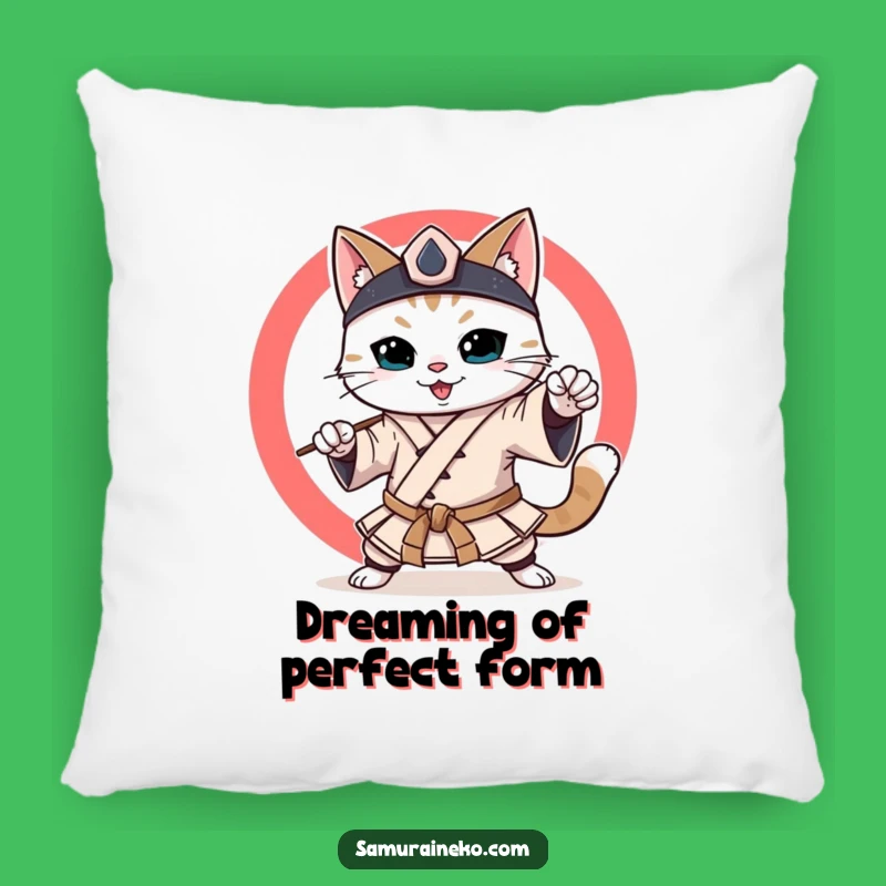 Funny Samurai Cat Pillow: Smiling Martial Artist Comfort Perfect Gift