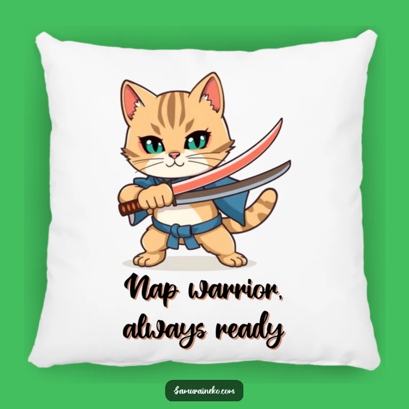 Funny Cat Katana Pillow: Bold Warrior Feline Comfort Perfect Gift