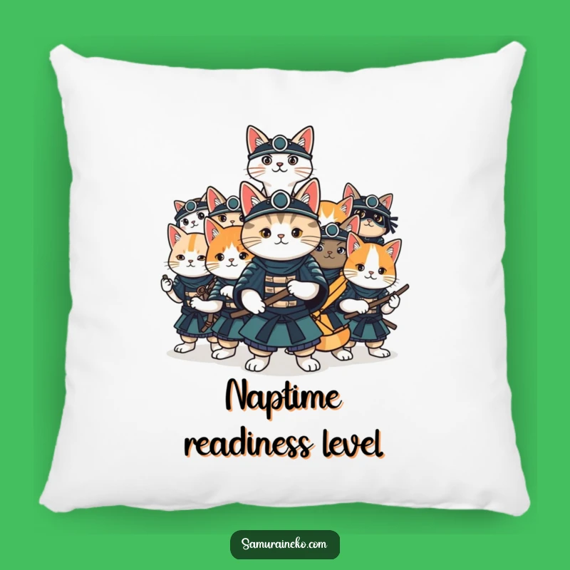 Funny Cat Samurai Fun Pillow: Cuddle Up with Playful Warriors