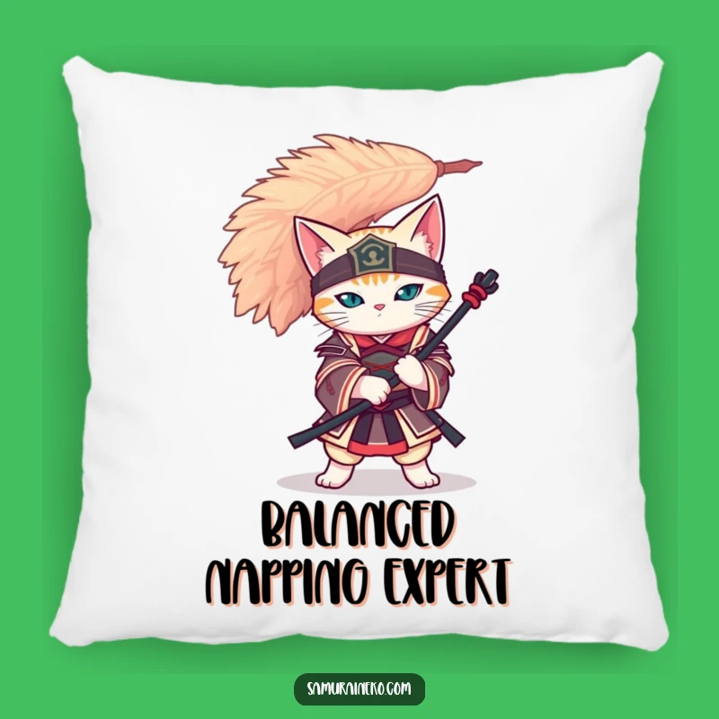 Funny Cat Samurai Pillow - Feather Balance Zen Comfort