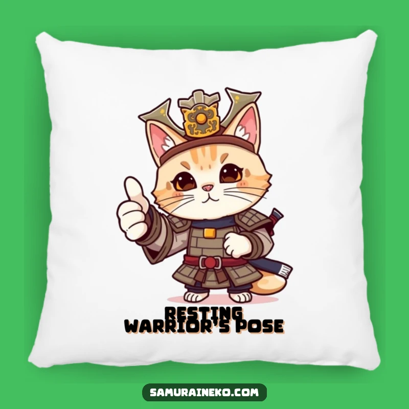 Funny Cat Samurai Thumbs-Up Pillow: Cuddle Up with Cool Comfort