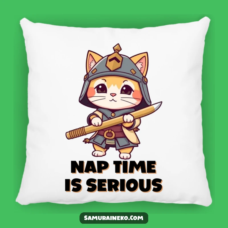 Funny Cat Warrior Pillow - Tiny Helmet Bamboo Sword Comfort