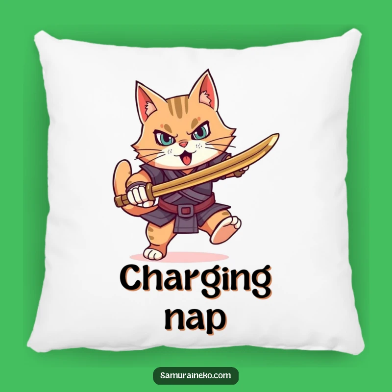 Funny Determined Cat Warrior Pillow: Cozy Strength Decor, Perfect Funny Gift