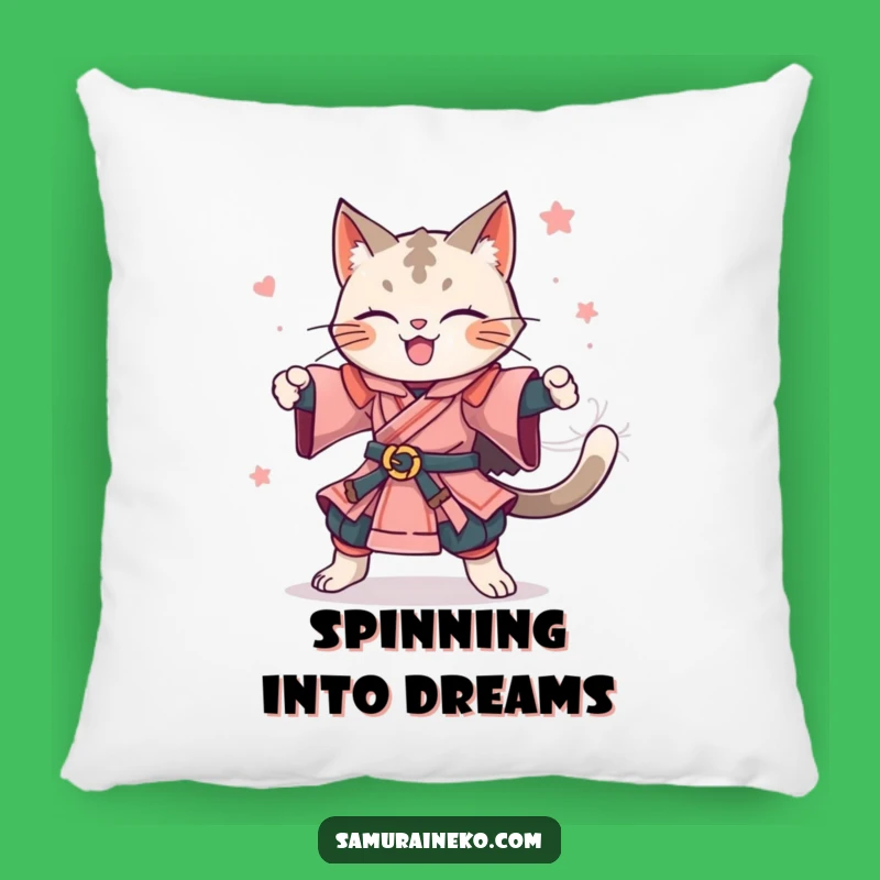 Funny Feline Samurai Spin Pillow - Plush Comfort for Joyful Moments