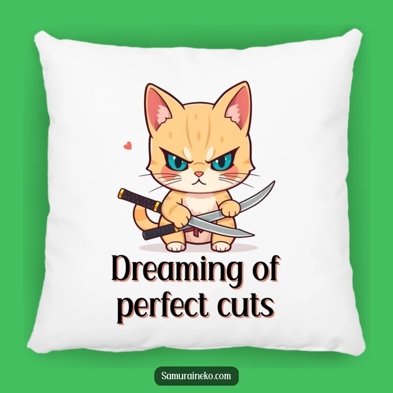 Funny Katana Cat Pillow - Soft and Hilarious Gift for Focused Comfort