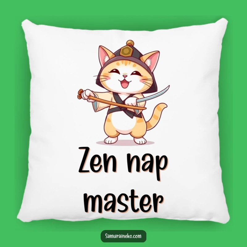 Funny Ronin Cat Pillow: Cozy Joyful Feline Cushion, Martial Arts Comfort Gift
