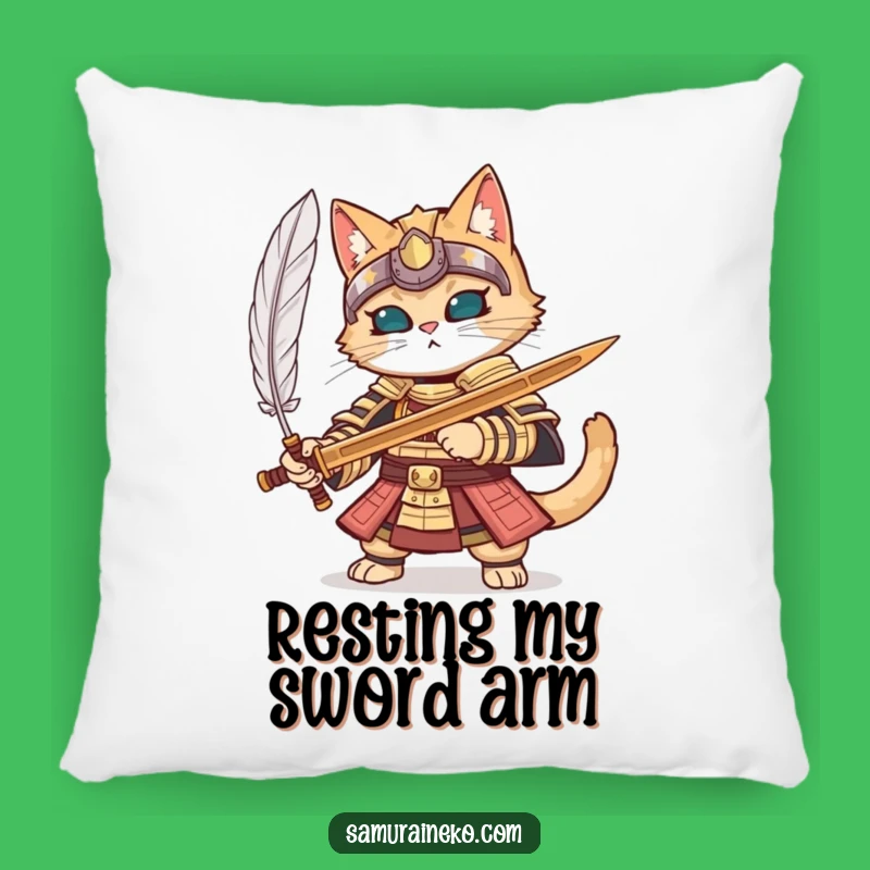 Funny Samurai Cat Armor Pillow - Cozy Accent for a Focused Retreat