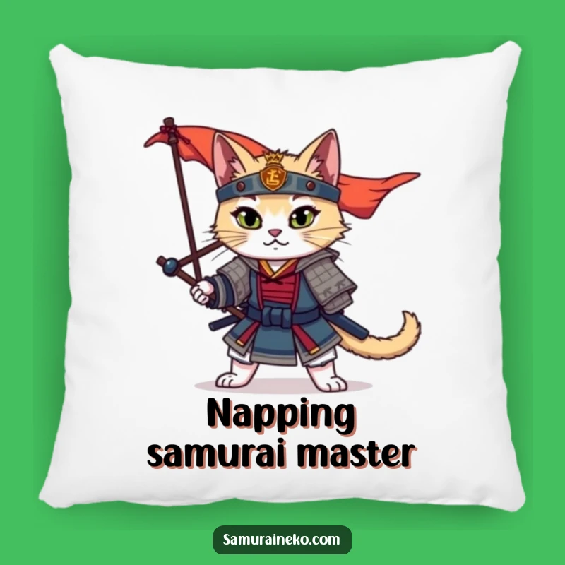 Funny Samurai Cat Pillow: Cozy Warrior Companion, Perfect Decorative Gift