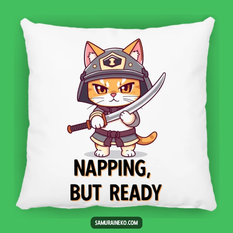 Funny Samurai Cat Pillow: Soft Comfort, Brave Feline Design