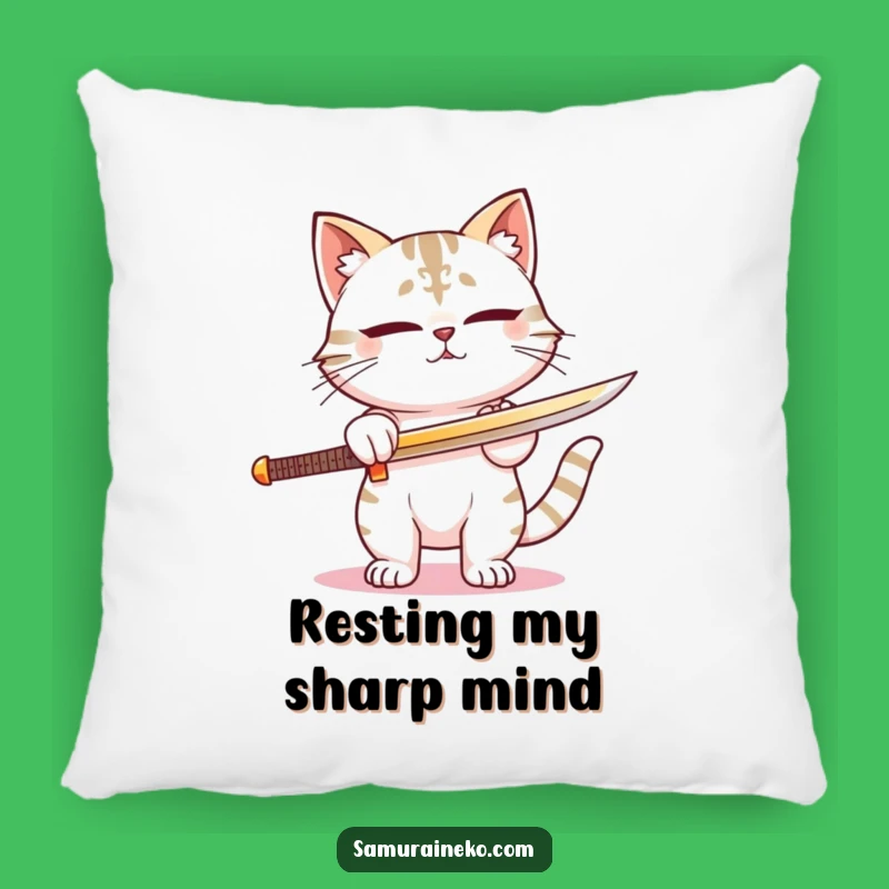 Funny Samurai Cat Sword Pillow - Cozy Comfort with Warrior Humor