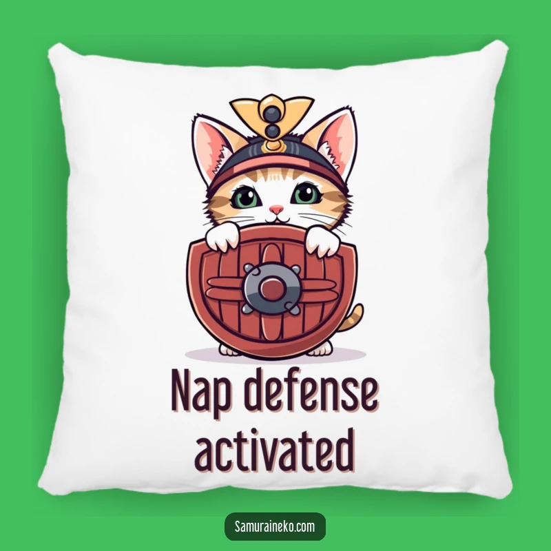 Cozy Funny Shy Samurai Kitten Pillow: Soft Feline Protector for Gentle Comfort