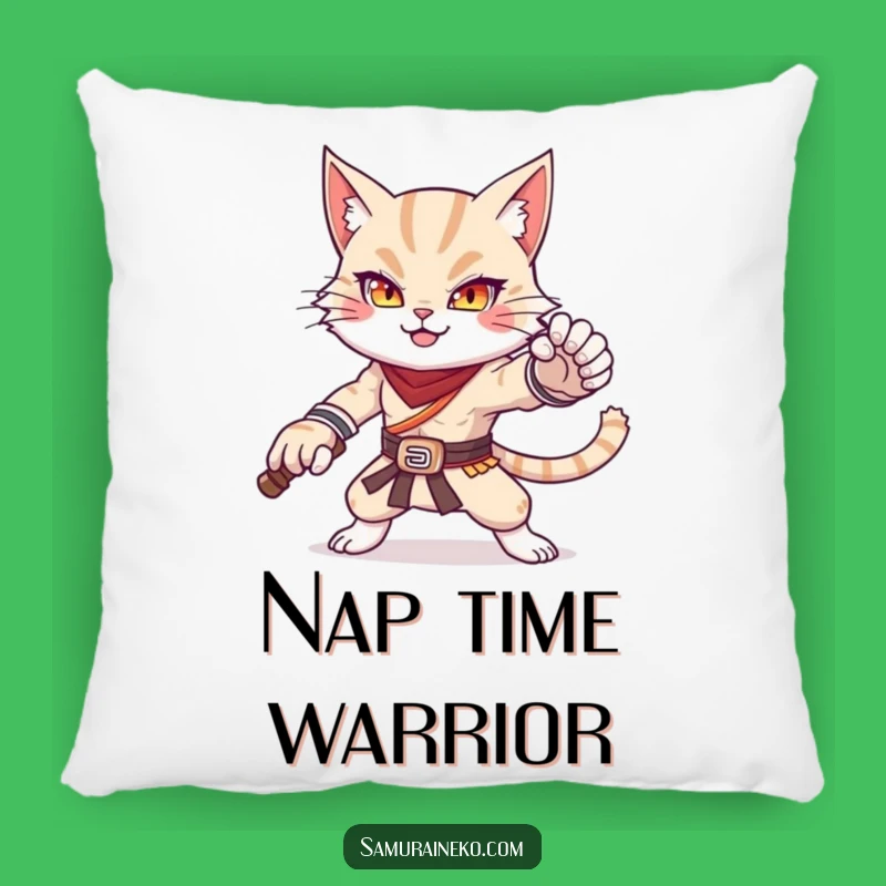 Funny Cat Warrior Pillow: Cozy Up with Feline Power & Cuteness