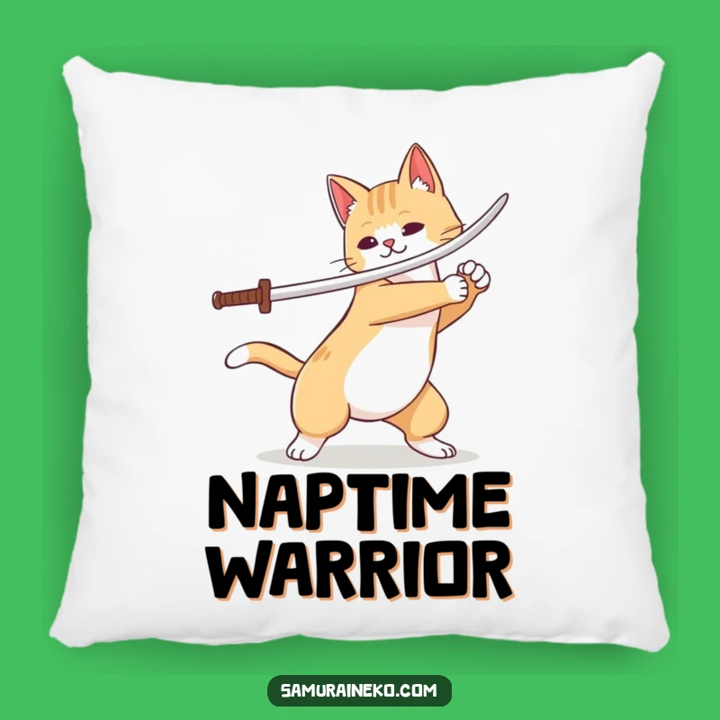 Funny Cat Warrior Pillow: Soft Cushion with Playful Sword Flourish Design, Gift