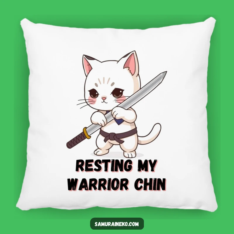 Funny Cat Samurai Pillow: Cozy Katana Nap - Plush Gift