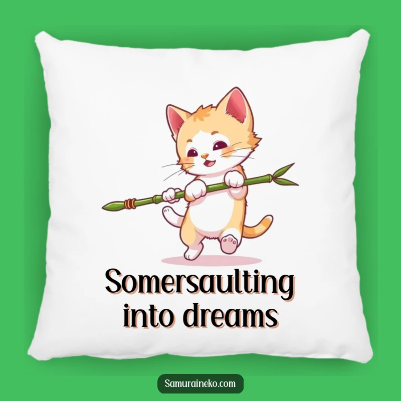 Funny Mischievous Kitten Pillow: Ninja Somersault Comfort - Cozy Funny Gift