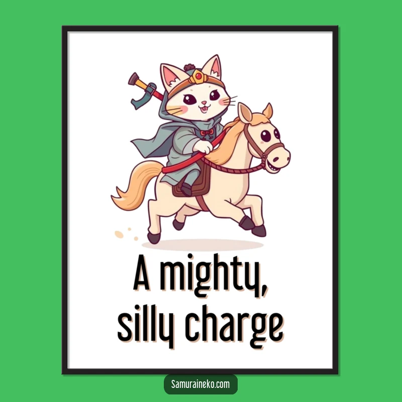 Funny Cat Samurai Hobby Horse Digital Art: Printable Epic Humor