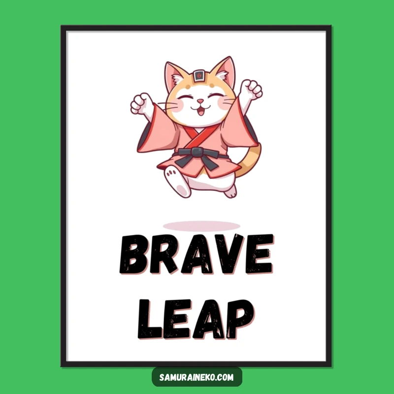 Funny Feudal Cat Warrior Digital Art: Heroic Japanese Feline Print