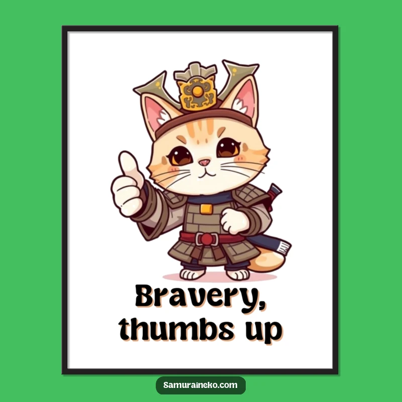 Funny Cat Samurai Thumbs-Up Digital Art: Printable Coolness for Your Space