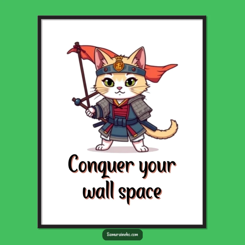 Funny Samurai Cat Digital Art: Epic Warrior Feline Print, Perfect Gift