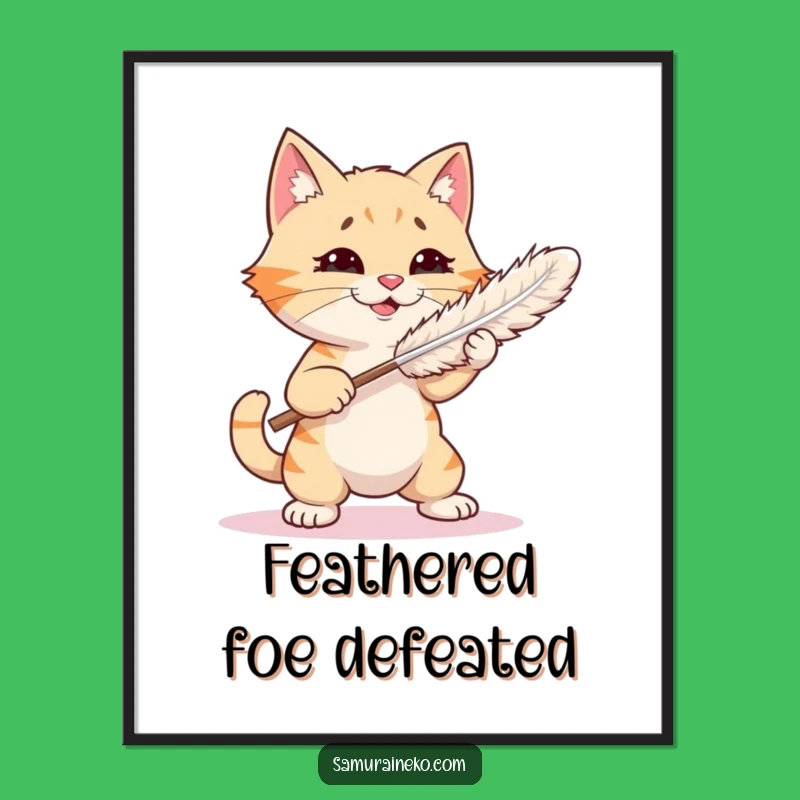 Funny Cat Feather Duster Digital Art: Playful Kitty Combat Decor - Unique Funny Gift!