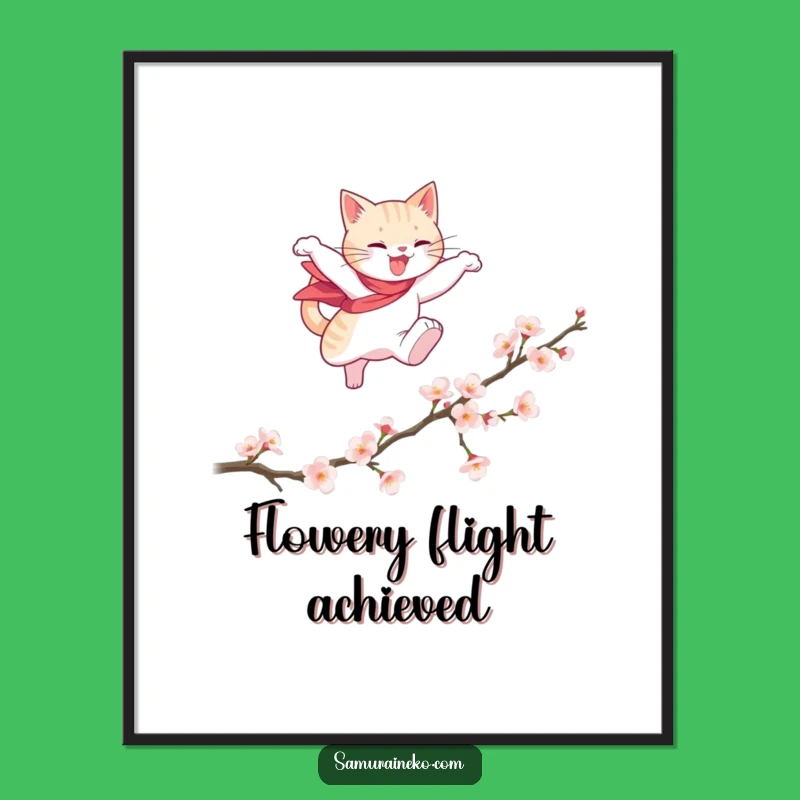 Funny Cat Hero Digital Art: Elegant Blossom Leap Decor - Unique Funny Gift!