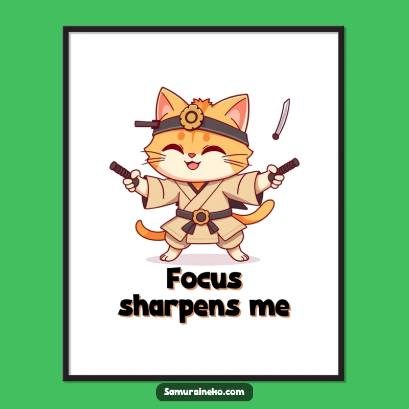 Funny Cat Samurai Digital Art: Juggling Feline Warrior Printable Gift