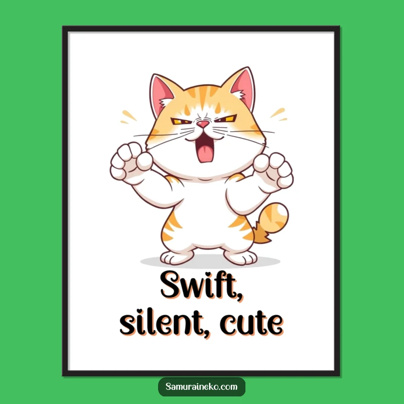 Funny Cat Strike Digital Art: Determined Feline Decor for Focused Spaces