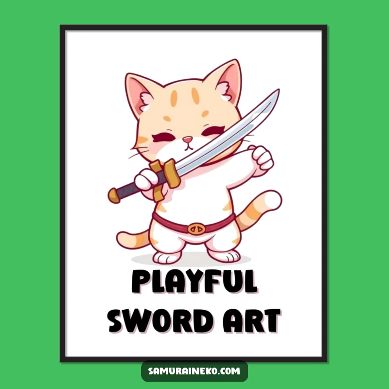 Funny Cat Tiny Sword Digital Print: Instant Hilarious Art for Feline Lovers