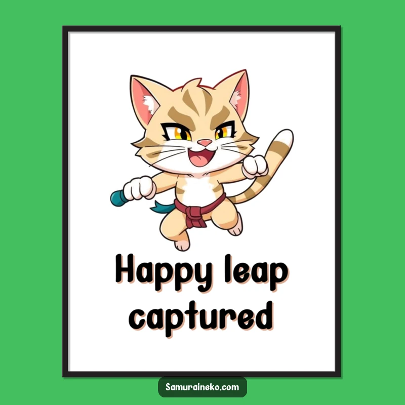 Funny Leaping Feline Warrior Digital Print: Instant Hilarious Art for Action Fans