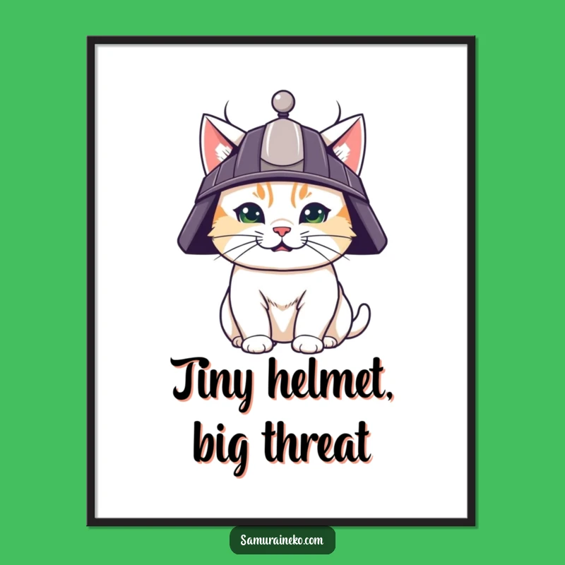 Funny Samurai Cat Digital Art: Determined Feline Warrior Print, Bold Decor Gift