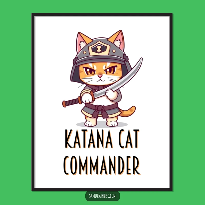 Funny Samurai Cat Digital Art: Instant Warrior Decor, Perfect Gift