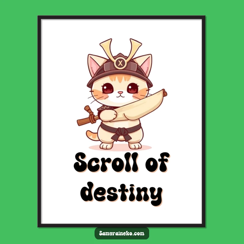 Funny Samurai Cat Digital Art - Warrior Kitty Wall Print - Instant Art Gift