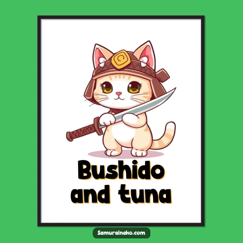 Funny Samurai Cat Helmet Digital Art - Hilarious Printable Decor