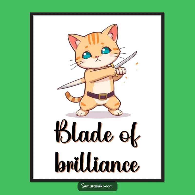 Funny Sword Swing Cat Digital Art - Fiery Blade Warrior Print - Instant Action Gift